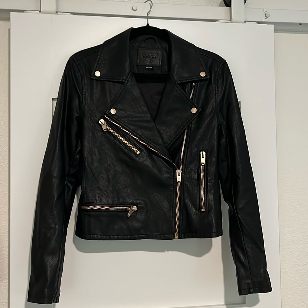 Black [ BlankNYC ] Leather Moto Jacket (Rose Gold Accents)